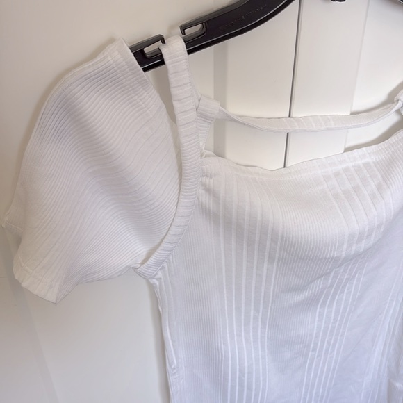 NWT [Frame Denim] Cold Shoulder Ribbed Cutout White Blouse Top Women’s Sz Small - Picture 4 of 9